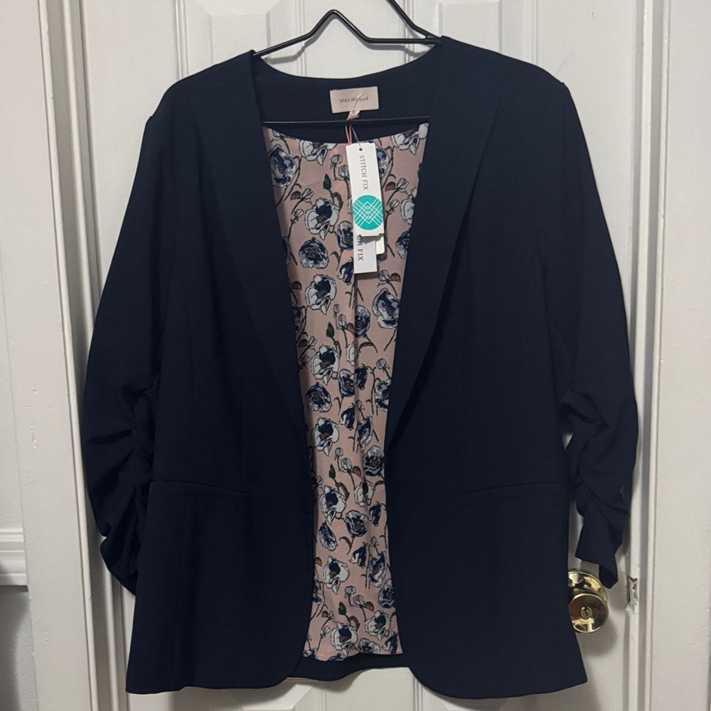 Skies Are Blue Navy Blazer with Floral Interior